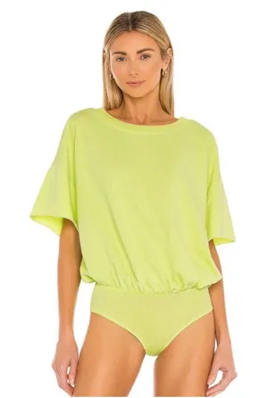 Free People‎ Cozy Girl Bodysuit Sz S Lightening Bug Neon Green Festival Rave thumbnail 1