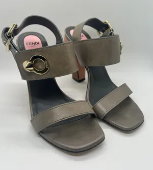 Fendi Auth Taupe Leather Block Heel Slingback Sandals Shoes **Size 37/US 7**🔥🔥 thumbnail 1