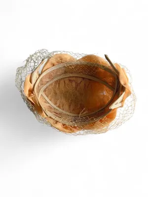 Vintage Peach Floral Veiled Half Hat Fascinator NWOT thumbnail 5