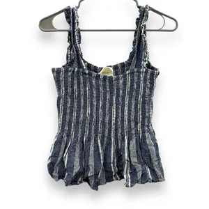 Anthropologie Maeve Schuyler Smocked Blue & White Striped Peplum Top Sz‎ M thumbnail 2