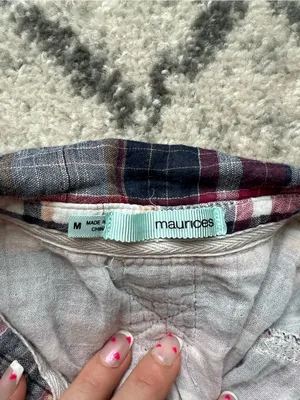 Plaid Button-Up Shirt in Navy, Red & Cream thumbnail 3