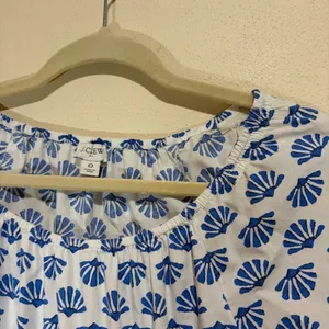 J Crew 0 Scoopneck Tiered Cotton Poplin Mini Dress Blue Pattern Block Print thumbnail 6