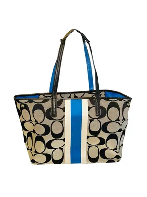 Coach Black/Gray/Blue Signature Stripe Hampton Weekend Stripe Tote thumbnail 2