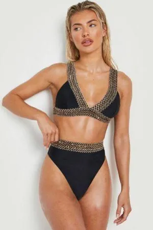 Boohoo New Black Embroidered Bikini Set thumbnail 4