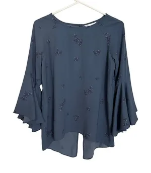 LC Lauren Conrad | Blue Floral High Low Bell Sleeve‎ Blouse Size Small thumbnail 1
