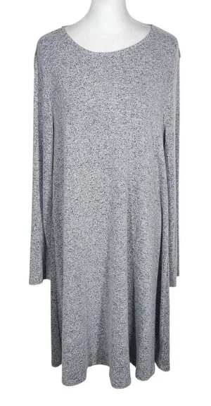 Old Navy Gray Knee-Length Swing Dress Size Large Gray Long Sleeve Knit Dress thumbnail 1