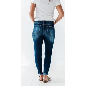Risen Jeans Womens Size 31/13 Distressed High Rise Straight Leg Raw Hem thrashed thumbnail 2