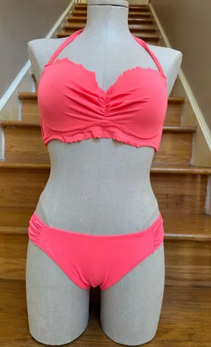 Victorias Secret Getaway Halter 36C bottom M . Coral bikini set thumbnail 1