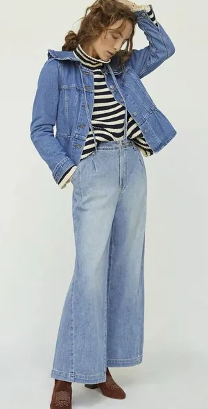 Anthropologie Pilcro High Rise Pleated‎ Wide Leg Trouser Jean Size 32 thumbnail 1