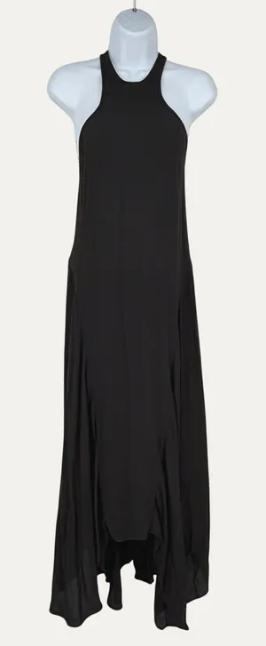 Ecote Urban Outfitters UO Black Strappy Open‎ Back Maxi Dress S High Low Whimsigoth thumbnail 1