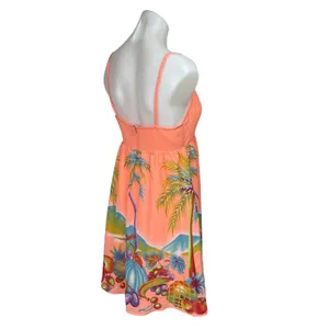H&M Neon Orange Fruit Tropical Spaghetti V-Neck Sleeveless Mini Sundress Size 6 thumbnail 3