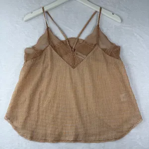 The Impeccable Pig Tan Gingham Lace‎ Trim Cami Top JT1235 Small thumbnail 1
