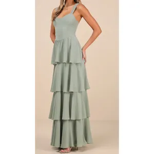 Lulus Carlynda Tiered Bustier Maxi Dress in Sage Brush thumbnail 3