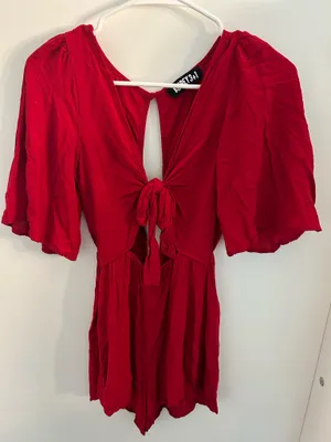 Audrey 3+1 Red Short Sleeve Tie Front Romper thumbnail 1