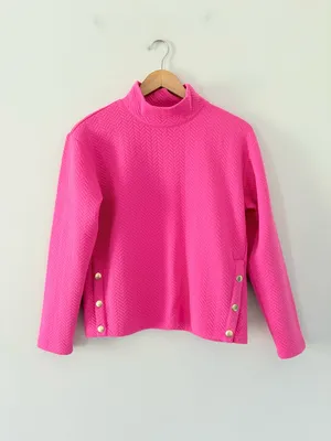J. Crew Factory Herringbone mockneck sweatshirt snap in soft fuchsia pink Size M thumbnail 3