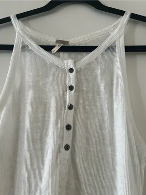 Free People Beach White Henley Ribbed Tank Top Small Cotton Coastal Beach Casual thumbnail 3