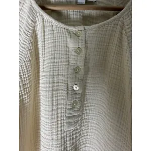LOFT Cream Double Gauze Cotton Blouse half Button Front Long Sleeve Top pheasant thumbnail 4