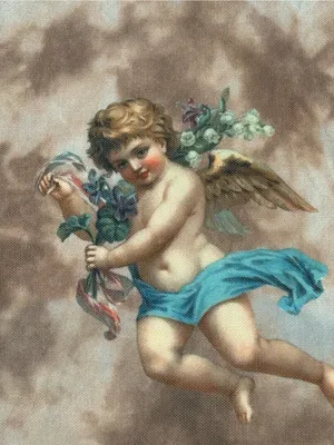 Mesh Cherub Angel Print Mini Skirt Y2K Renaissance Grunge Whimsigoth Cupid LG thumbnail 2