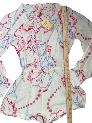 Anthropologie RAGA White Romper with Pink and Light Blue Floral Print thumbnail 6
