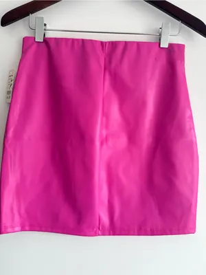 Bright Pink Faux Leather Mini Skirt NWT Size M thumbnail 4