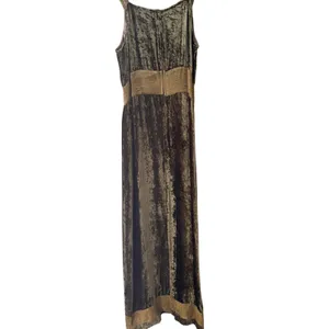 Renaissance Magnus Vintage 90s Crushed Velvet Maxi Dress Brown Gold Goblin‎ L thumbnail 2