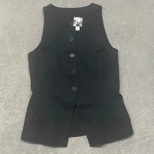 Madewell Vest Womens Size‎ 00 Crewneck Cutaway Drapey Twill True Black NZ980 thumbnail 3