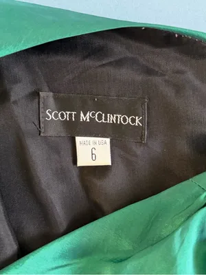 Vintage Scott McClintock Emerald Green One Shoulder Ruched Cocktail‎ Dress thumbnail 5