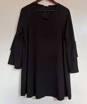 Altar'd State Womens Black Tiered Bell Sleeve‎ V-Neck Shift Dress Size Medium thumbnail 1