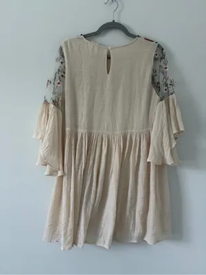 Altar’d State Cream Floral Embroidered Fairycore Whimsical Bell Sleeve Dress L thumbnail 7