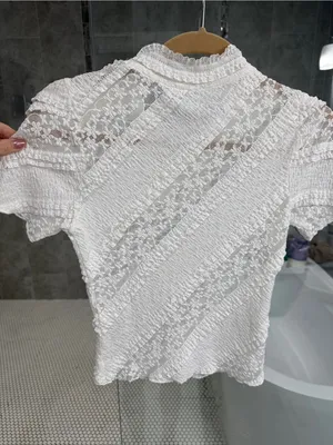 Free People White Lace Textured Short Sleeve Top - XS *NWT thumbnail 4