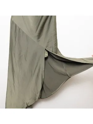 NWT ABS Allen Schwartz Everly Satin Drape Dress 2 Olive Green Slit One Shoulder thumbnail 7