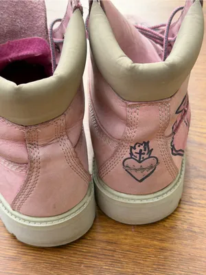 Timberland Pink 6 Inch Boots Girls US 6.5 Custom Art Leather Lace Up thumbnail 5