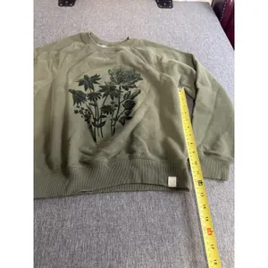 American Eagle Womens Crewneck Olive Green Floral Velvet Embossed Sz XS thumbnail 3