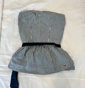 blue and white striped tube top with bow thumbnail 1