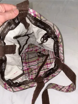 Thirty-one Plaid Distressed Canvas Tote Bag in Pink and Cream thumbnail 4