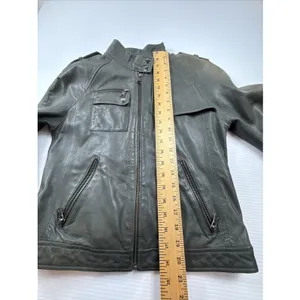 Banana Republic 100% Leather Women S Green Soft Jacket Moto Discolored thumbnail 5