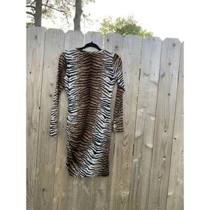 Grecerelle Tiger Print Bodycon Dress Size Small animal‎ long sleeve club summer thumbnail 6