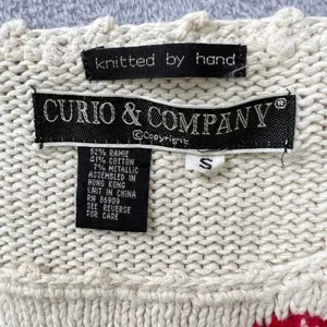 Vtg. 80s Curio & Company Hand‎ Knit Christmas Sweater Bow Garland Metallic Ramie thumbnail 3