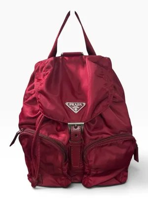 Prada Vela Sport Backpack Bag Medium Cerise Nylon Leather Italy Logo Triangle thumbnail 1