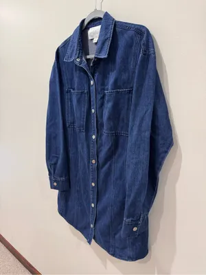 Mare Mare x Anthropologie Sz M Denim Snap Button Shirt Dress Cowgirl Western thumbnail 3
