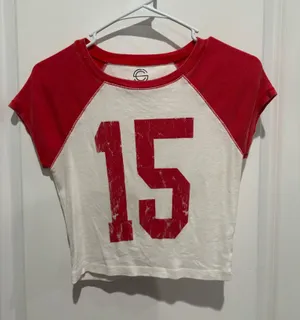 Social Culture Red and White Cropped Tee, Sz M thumbnail 1