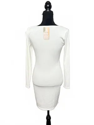 White Long Sleeve Buttoned Ribbed Knit Dress Size M thumbnail 2