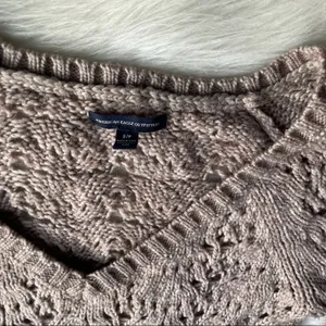 American Eagle Tan V Neck Sweater Open Knit Size Small thumbnail 3