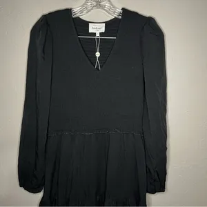 Bohme Black Tencel Smocked Tiered V-Neck‎ Long Sleeve Boho Midi Dress thumbnail 3