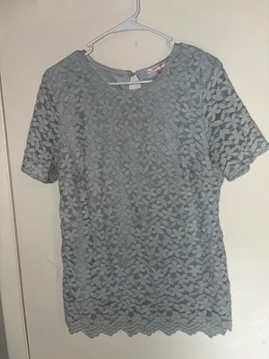 Women's Light Blue Floral Lace Short Sleeve Blouse thumbnail 1