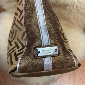 Tignanello logo handbag bronze leather accents thumbnail 3