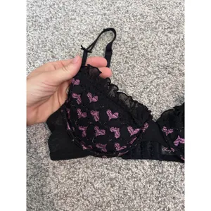 Victoria's Secret Sexy‎ Little Things Black Pink Heart Bra 34B Underwire VTG Y2k thumbnail 2