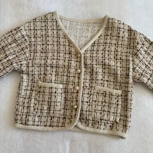 Korean Light Brown Beige Tweed Jacket Tan thumbnail 2