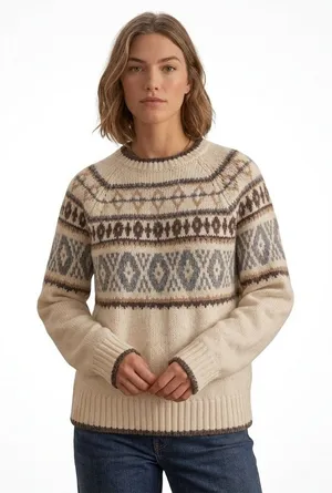 American Eagle Sweater Cream Wool Blend Fair‎ Isle Scandi Nordic Cabincore Large thumbnail 1