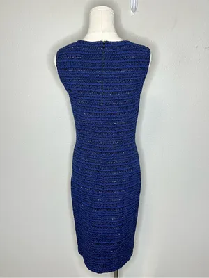 St John Collection Tweed Knit Sleeveless Dress Career Professional in Royal Blue thumbnail 5